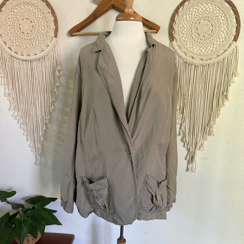J Jill tan lt brown linen and silk blend lightweight jacket size 3X